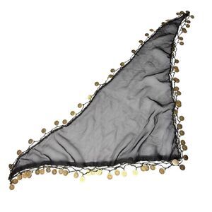Sheer Black Triangle Head Scarf with Gold Coins – Bellydance or Festival Wrap